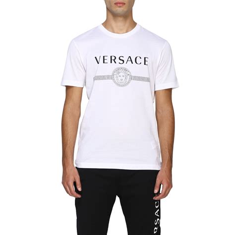 versace men t-shirt white chain imprint neck shoulder|Versace Men's Logo V.